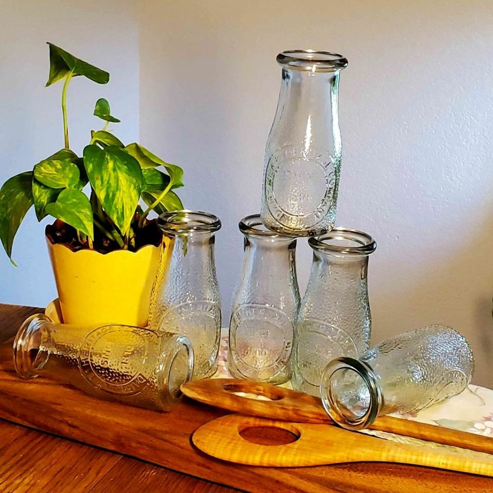 Vintage Dairy Milk Bottles Heritage Co. USA Hammered Texture 8 OZ EUC Lot of 6